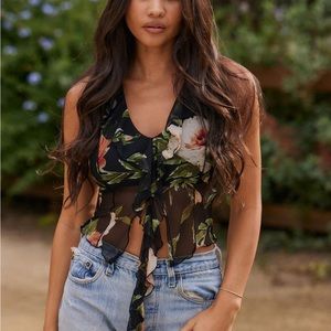 NWT Size S -12th Tribe Charlie Floral Mesh Ruffle Tank